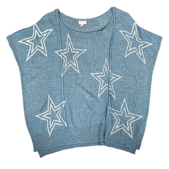 POL Star Knit Sweater Womens Medium Blue White Lightweight Short Sleeve - Picture 3 of 9
